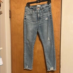 LOFT Blue Skinny Jeans Modern Distressed Style